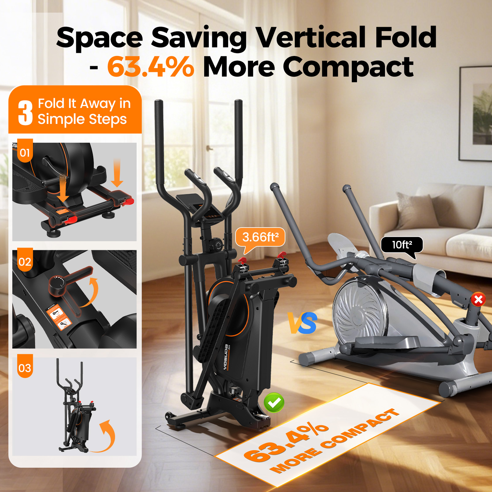 Yosuda Foldable Elliptical Machine with 16 Resistance Levels photo 5