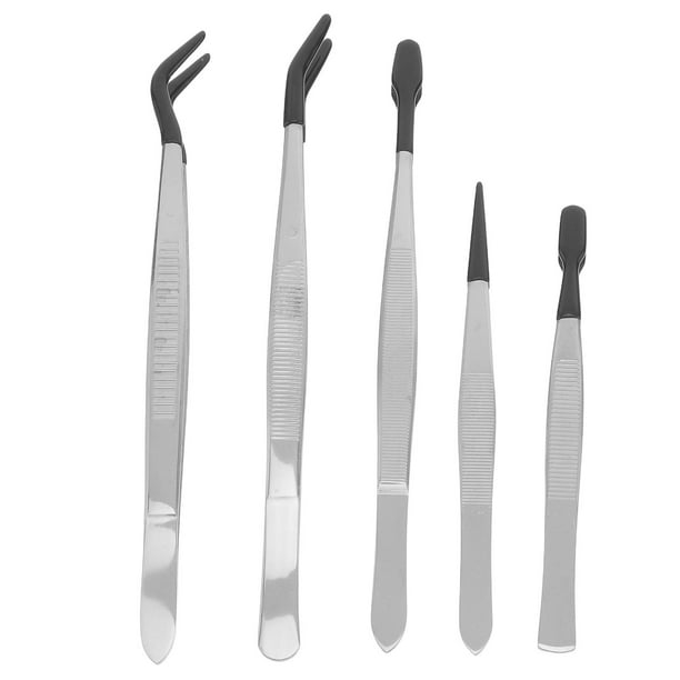 Juego de 5 pinzas de goma con revestimiento suave para sellos, joyería, modelismo, manualidades. Kit de pinzas portátil para viajes y hogar.