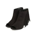 thumbnail image 5 of New Women Breckelles Reanna-12 Faux Suede Peep Toe Fringe Chunky Heel Bootie, 5 of 5