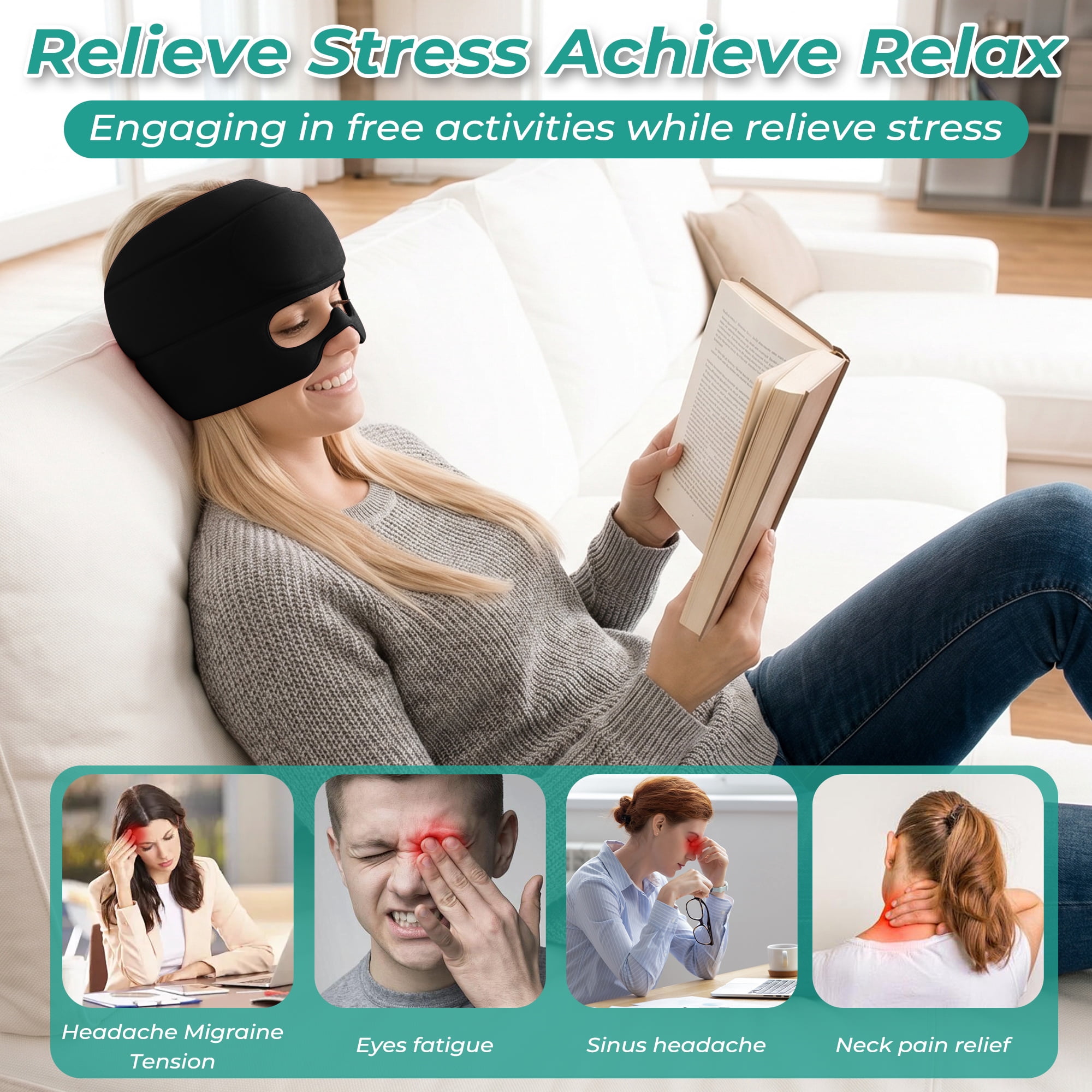 Solid Gel Cap for Hot or Cold Compress, Eye Ice Mask for Sleep and Headache Relief, Reusable Cooling Hat for Pressure and Sinus Comfort