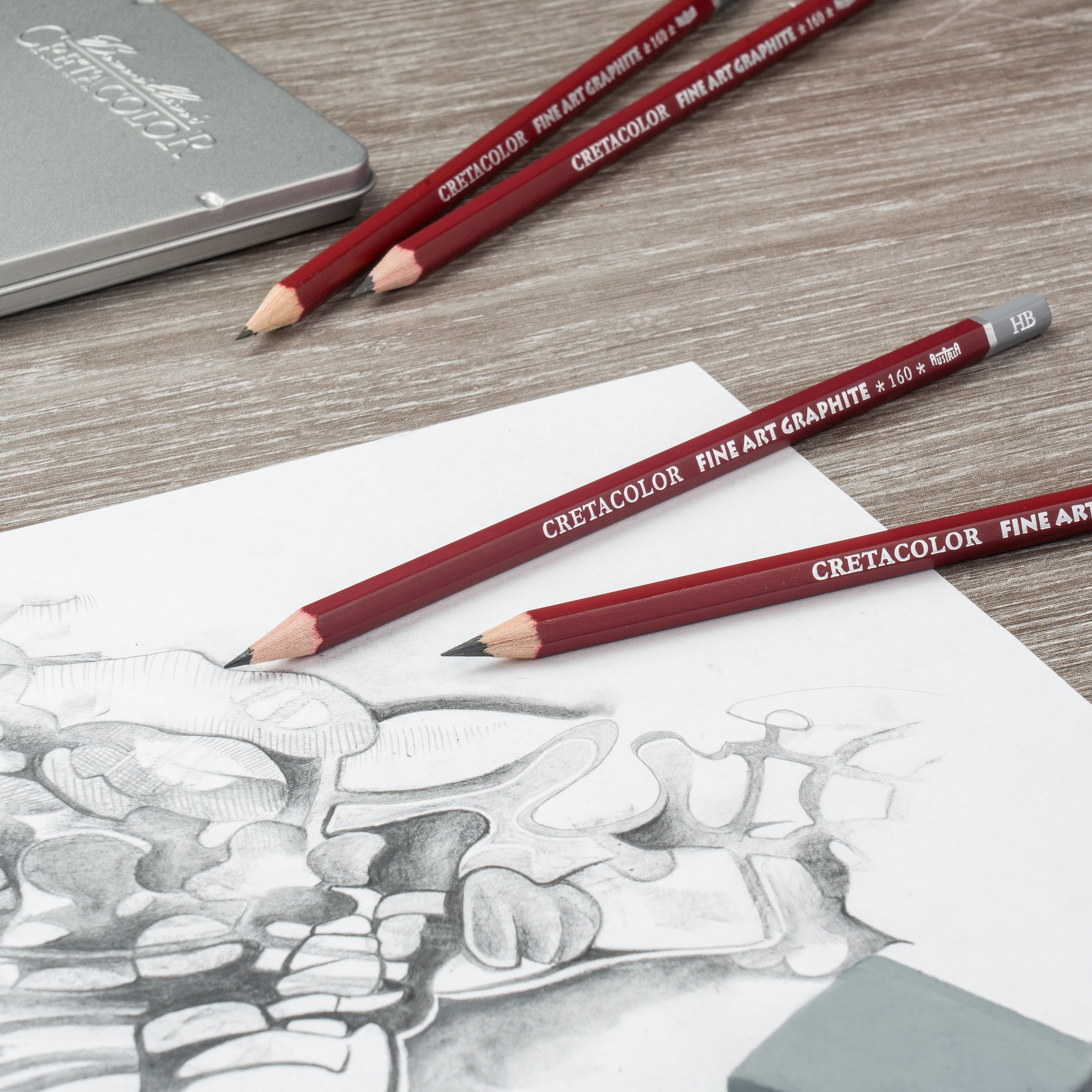 Cretacolor Fine Art Graphite Tin Set, Red Graphite Pencil Tin Set of 12