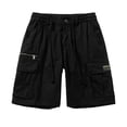 thumbnail image 2 of HOWPAY Mens Cargo Shorts Casual Elastic Waist Cargo Pants Solid Color Loose Fit Multiple Pockets Outdoor Lightweight Hiking Shorts Black M, 2 of 4