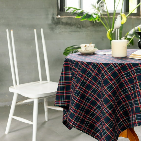 Zhuge Plaid Christmas Tablecloth 55 x 118 Inch , Heavy Duty Table Cover for Winter, Party & Holiday, Navy