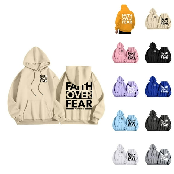 Christian Hoodies for Men 2025 Faith Over Fear Hoodie Hooded Sweatshirt with Pockets Pullover Hoodie Mens Hoodies