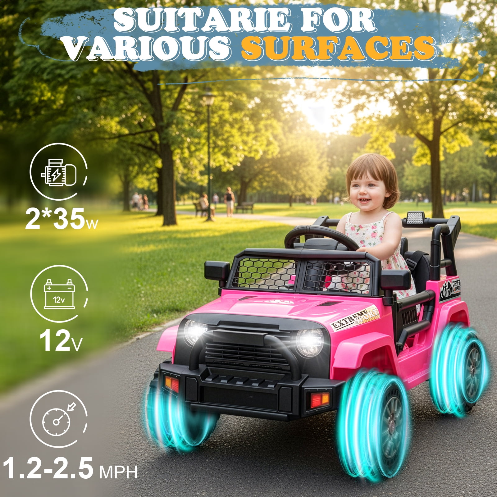 Ktaxon 12V Kids Electric Ride on Car, Battery Powered Ride on Toys Truck with Remote Control, Electric Car for Kids w/Bluetooth & Lights, Pink