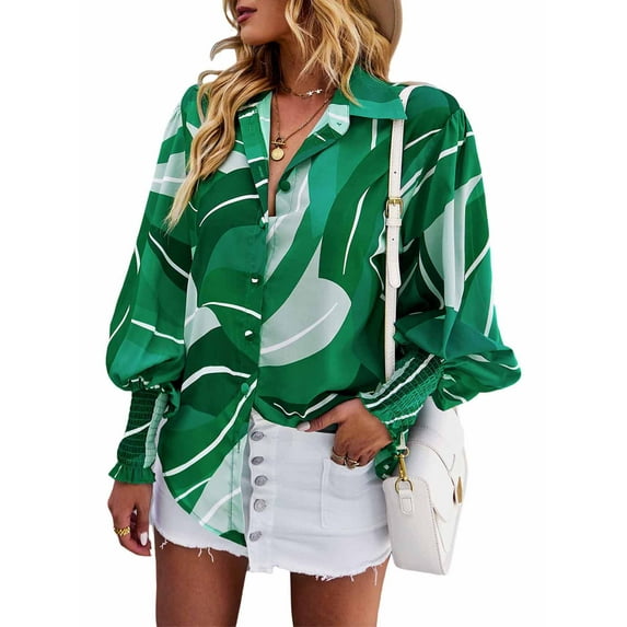 KelaJuan Women Button up Shirt Contrast Color Loose Casual Long Sleeve Blouse Work Tops for Streetwear