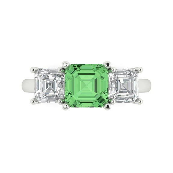 Three-Stone Engagement Ring for Women - 4ct Simulated Green Diamond in 18K White Gold Promise Ring