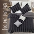 thumbnail image 4 of Regency Heights Queen Size Velvet Striped Comforter Set, 5-Piece Luxury Comforter Bed Set for All Seasons, Black Cozy Bedding Sets with Decor Pillows, 4 of 12