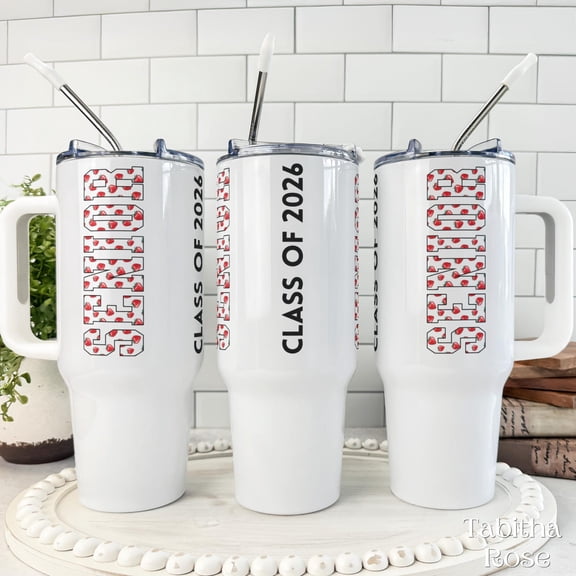Senior Class of 2026 Tumbler, 40oz Stainless Steel Tumbler, Strawberry Pattern Graduation Gift, Cute Iced Water Tumbler, Graduation Gift