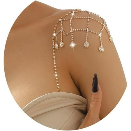 QIUYIDP 2Pcs Bridal Wedding Rhinestone Lingerie Chain Straps Crystal Shoulder Strap Chain Festival Rave Rhinestone Arm Shoulder Chain Dress Bra Shoulder Jewelry for Women