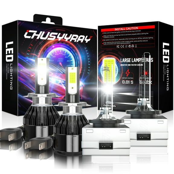 H7 D1S LED/HID Headlight High/Low Beam White Bulb Plug&Play H7 D1S/D1R Car Light Bulb Kit，Pack of 4