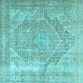thumbnail image 1 of Ahgly Company Machine Washable Indoor Square Medallion Light Blue Traditional Area Rugs, 5' Square, 1 of 1