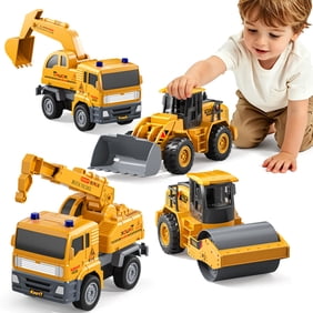 Lucky Doug ConstructionTruck Toy, 4 in 1 Construction Vehicle Toys - Excavators, Cranes, Bulldozer, Road Roller, Truck Toy for 3-6 Years Old Boy