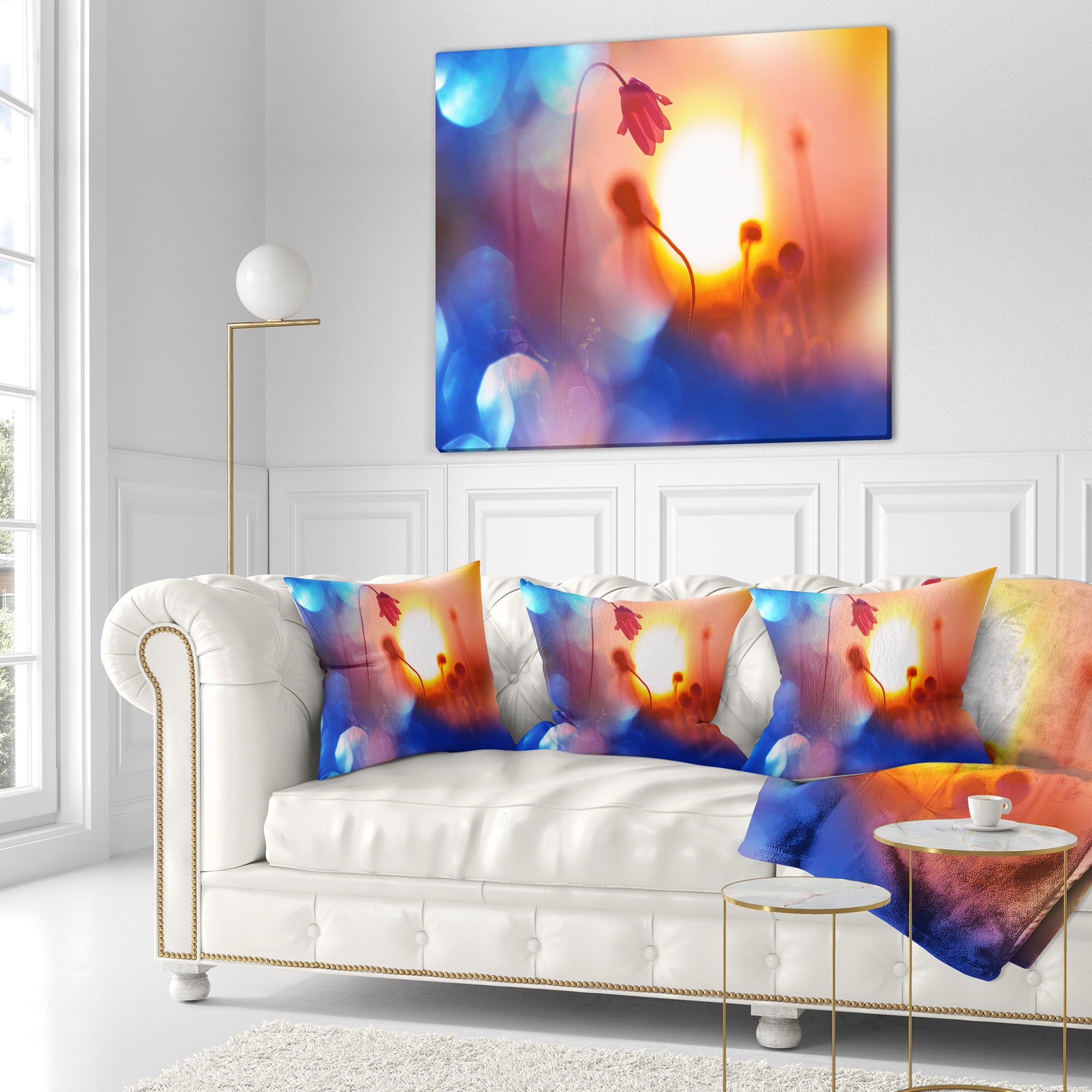 Designart Beautiful Blurred Flowers At Sunset - Floral Throw Pillow - 16x16