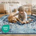 thumbnail image 4 of ODIKA 4'x6' Washable Area Rug Pet Friendly, Non-Shedding Navy Center Throw Motif Distressed Tonal Background Border Solid for Bedroom, Reading Nook, 4 of 7