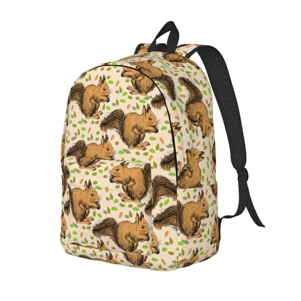Balery Cute Squirrel with Green Leaves Mochila Clásica Impresa Básica para Viaje, Mochila Escolar Resistente al Agua, Mochila de Lona con Correas Ajustables-Small
