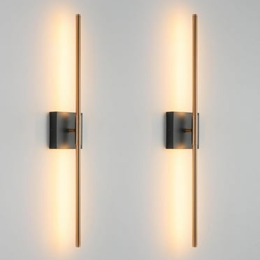 Modern Light Fixture Set of Two 27.8x4.3x3.4in Black and Brass Gold Sconces 1200Lm LED Wall Lights for Bathroom, Living Room, Corridor