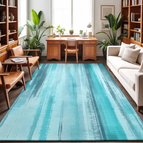 3'x5' Area Rugs, Teal Ombre Indoor Outdoor Area Rug for Living Room Bedroom, Vintage Shabby Turquoise Abstract Art Washable Bathroom Rugs Kitchen Floor Carpet Mats Home Decor Aesthetic