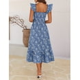 thumbnail image 4 of Merokeety Womens Summer Dresses Floral Square Neck Smocked Ruffle A Line Midi Dress With Pockets Dustyblue xl, 4 of 5