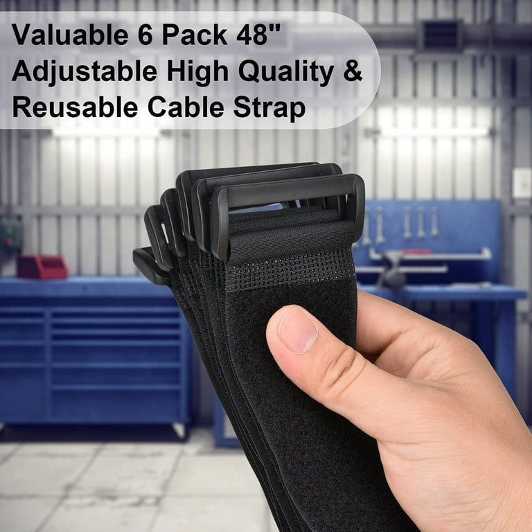 2 x 48 Inch Hook and Loop Cable Tie, 6 Pack Heavy Duty Adjustable