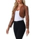 thumbnail image 4 of Chaquetas cortas de cuero PU Inspire Chic para mujer, chaqueta de manga larga de frente abierto, XL, marrón, 4 of 6