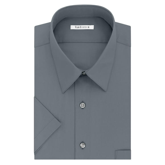 Van Heusen Men's Short Sleeve Poplin Solid Dress Shirt, Grey, 18" Neck
