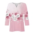 thumbnail image 6 of YUGYXL Womens 3/4 Sleeve Tops Trendy Summer T Shirt Casual V Neck Pullover Button Printed Blouse Plus Size Tees Pink M, 6 of 6