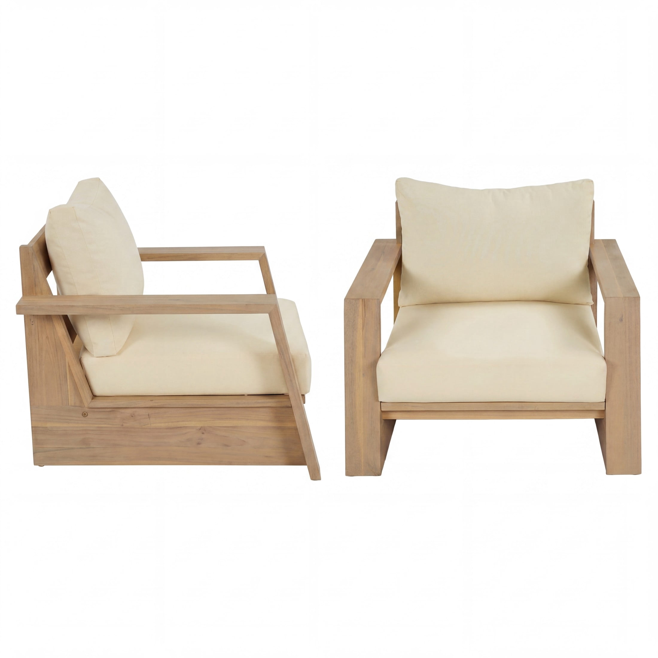 Christopher Knight Home Modern Acacia Wood Outdoor Patio Club Chair with Cushions, Light Teak+Cream, Set of 2