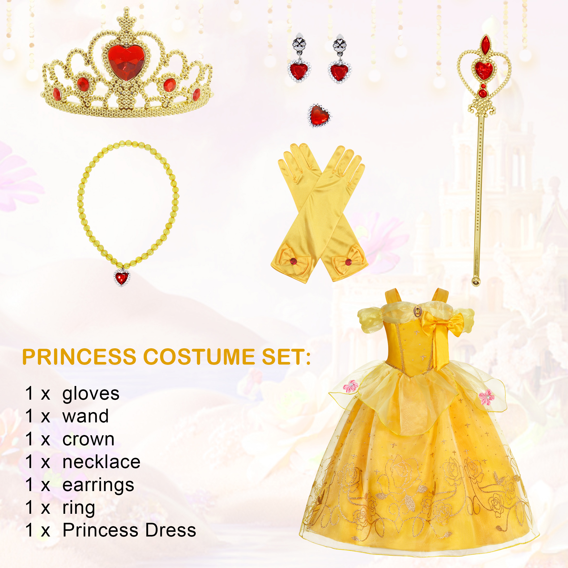 Jurebecia Princess Dress with Accessories, Yellow photo 6