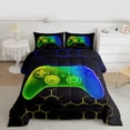 thumbnail image 2 of Homewish Video Game Full Size Comforter Sets 3-Piece for Female Men Adults,Abstract Gradient Hexagon Bedding Comforter Set,Ombre Honeycomb Gamepads Lightweight Bedding Sets,Microfiber Bedroom Decor, 2 of 8