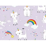 Pack of 1, Rainbow Kitty Wrapping Paper 24" x 417', Half Ream Roll for Celebration, Party, Holiday, Birthday and Events, Made in USA