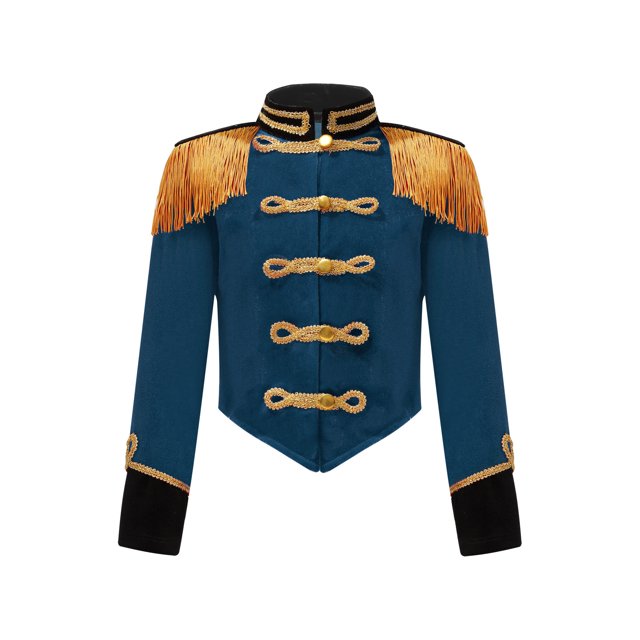 iiniim Veste de Tambour-Major pour Enfants Filles Garçons Uniforme de Groupe de Marche à Franges Rouge Tenues de Maître de Piste de Cirque Bleu Paon 14