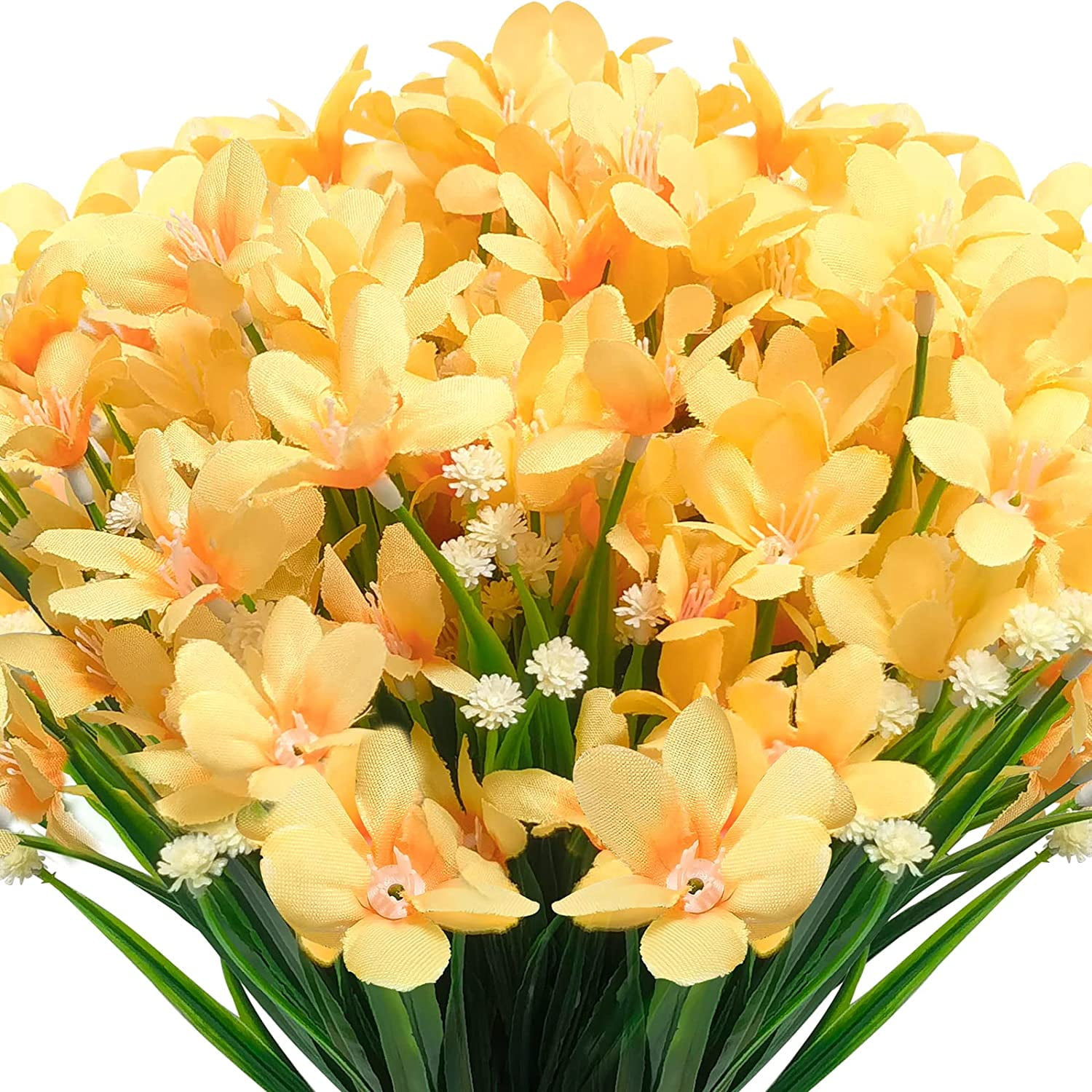 MAMOWEAR 4/8PCS Artificial Daffodils Flowers Outdoor UV Resistant Fake Silk Flowers Faux Plastic Greenery Shrubs Garden Porch Window Box Decoration
