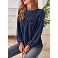 thumbnail image 5 of Corabera Boho Tops for Women Crewneck Smocked Peasant Blouses Swiss Dot Babydoll Tops Lace Crochet Flowy Shirts Navy Blue M, 5 of 7