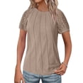 thumbnail image 4 of Olyvenn Womens T Shirts Lace Tops Fashion Short Sleeve Trendy Business Casual Dressy Knitted Summer Clothes 2025 Khaki M, 4 of 7