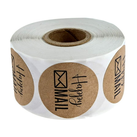 Raindrops 1 Roll of 500PCS Kraft Paper Round Shape Mail Gift Label Sticker Self-adhesive Gift Wrapping Sticker Creative Letters Printed Sealing Sticker for Home Shop Cafe