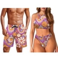 thumbnail image 2 of Garronmavis Hippy Flower His and Hers Couple Swimsuits Matching Set Women's String Two Piece Halter Top Triangle Bikini Set and Men's Swim Trunks Quick Dry Bathing Suit Big & Tall, 2 of 7