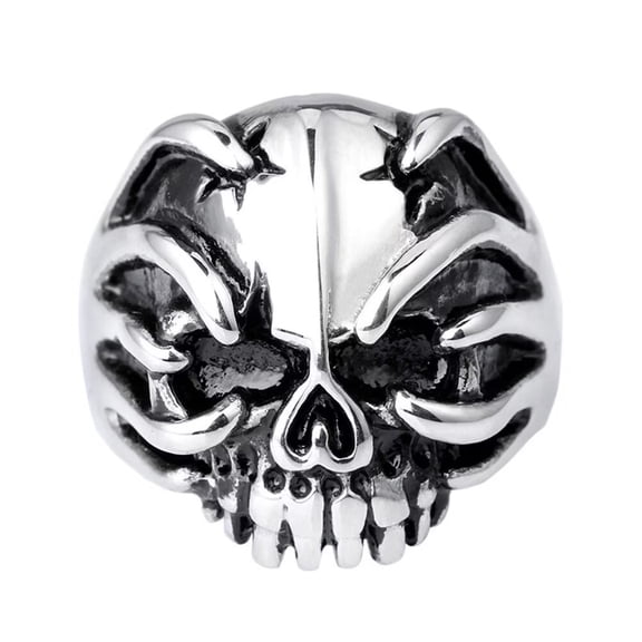 PAMTIER Men's Stainless Steel Vintage Personalized Hip Hop Punk Demon Claw Skull Gothic Biker Ring Silver Black Size 8