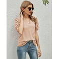 thumbnail image 3 of ZHENWEI Womens Casual V-Neck T-Shirts Loose Puff Short-Sleeve Tops Tunic Blouse, 3 of 9