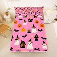 thumbnail image 5 of Homewish Girly Halloween Cartoon Ghost Bed Sheets,Pumpkin Mansion Bat Print Full Size Sheets,Hot Pink Black,4 Pieces,1 Flat Sheet,1 Fitted Sheet and 2 Pillowcases, 5 of 6