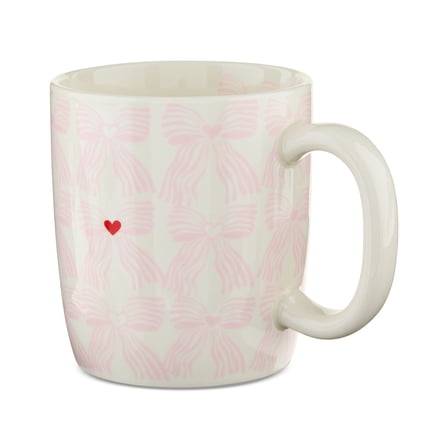 18.25 oz Bows Ceramic Stoneware Mug, Pink and White, Valentine's Day by Way To Celebrate