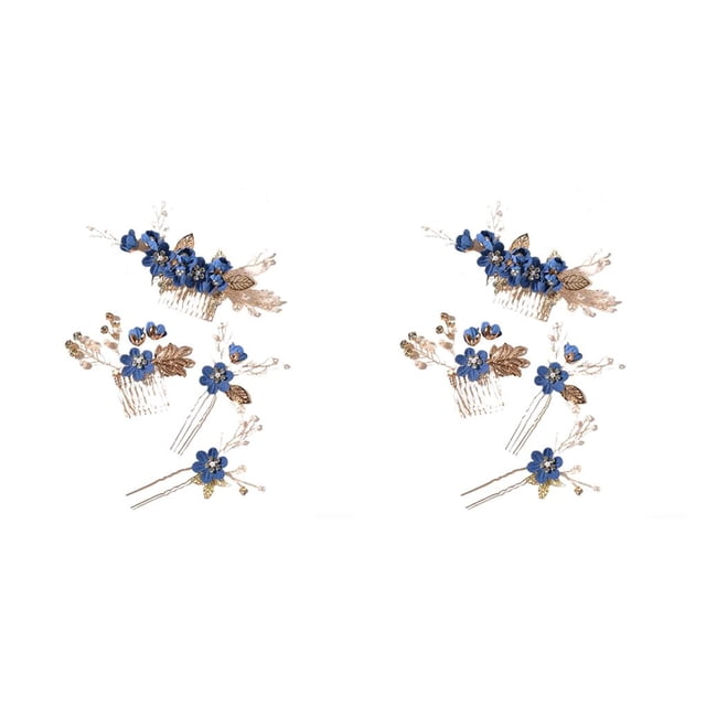 Minnieouse 4 piezas de peinetas de flores de boda tocados conjunto elegante hermoso tocado de novia accesorio de joyería de moda gema azul Gema azul 2piezas
