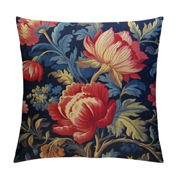 PRATYUS Throw Pillow Covers Navy Blue Floral Botanical Pillow Case Burgundy Gold Olive Pillowcase Retro Decorative Cushion Cases Home Decor for Home Bedroom Living Room Bed