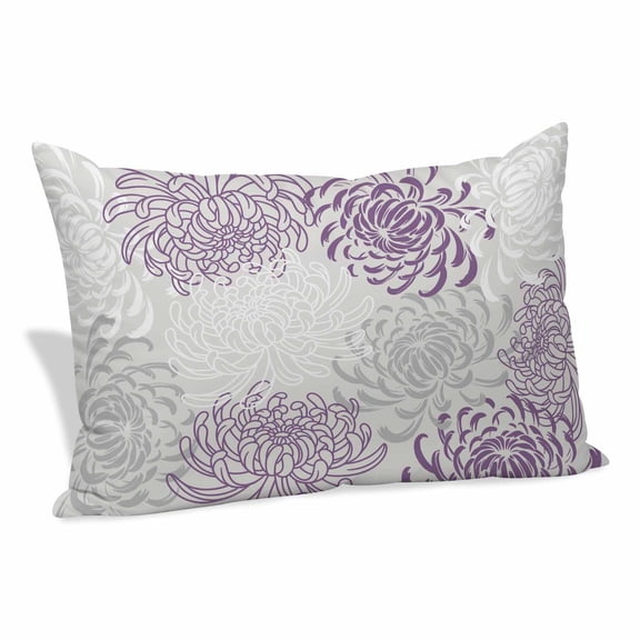 Purple White Pillow Covers 12"x20", Abstract Grey Chrysanthemum Flower Floral Soft Brushed Microfiber Breathable Throw Pillow Covers, Pillowcase with Zipper for Couch Sofa Bedroom Living Room
