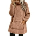 thumbnail image 2 of WTXUE Women's Fuzzy Sherpa Turtleneck Sweatshirt Long Sleeve Tunic Top with Pockets Casual Loose Fit Pullover for Fall & Winter Oversized Sweatshirt Plain Sweatshirt Oversized Sweatshirt Coffee M, 2 of 5