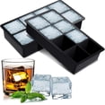 thumbnail image 1 of Ice Cube Trays, 2 Pack Food Grade Silicone Ice Cube Tray 2 Inch Square Ice Cube Mould for Whiskey, Cocktails & Wine (Black-2pcs), 1 of 5