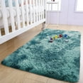 thumbnail image 3 of IR Imperial Rooms Shaggy Rug 3x5ft for Bedroom Fluffy Shag Rug Anti-Slip Living Room Washable Soft Carpet Tie Dye Teal, 3 of 5