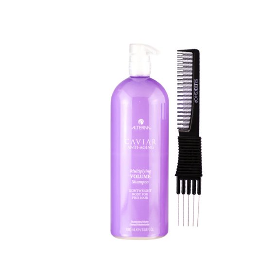 ALTERNA Caviar Multiplying Volume Shampoo (33.8 oz) with SLEEKSHOP Teasing Comb Pack of 1
