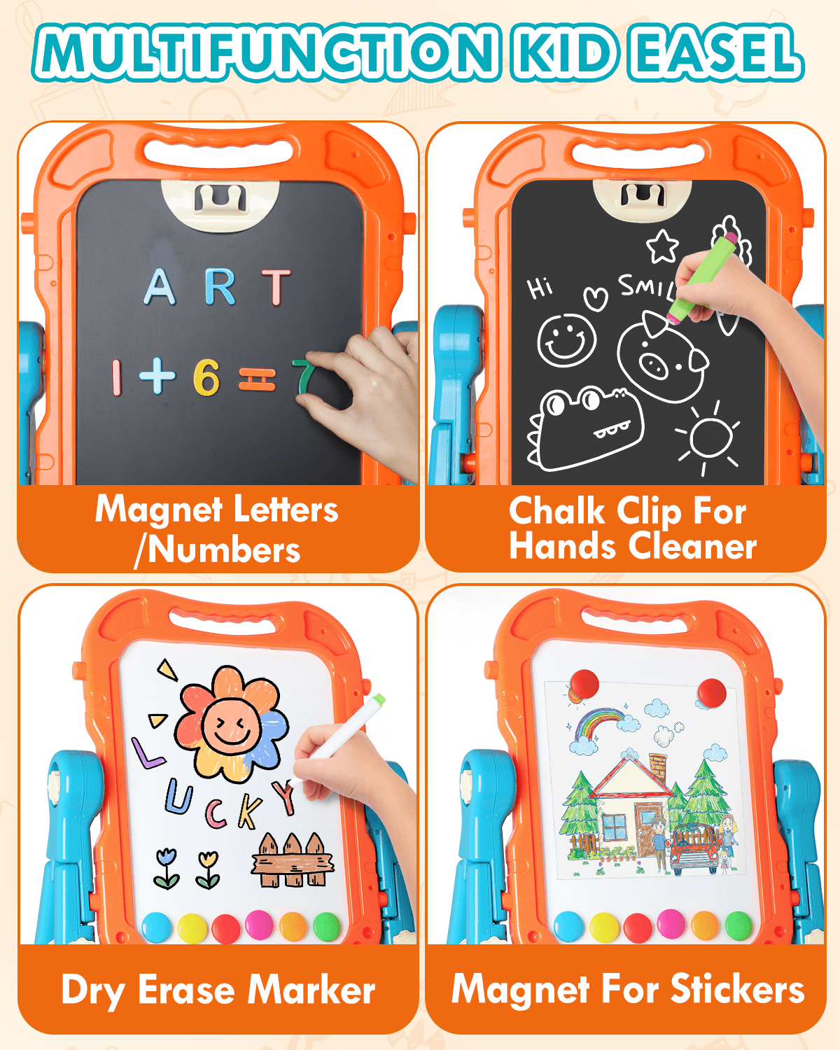 Easel for Kids, 4 in 1 Rotatable Double Sided Adjustable Standing Kids Art Easel Drawing Board White Board Chalkboard with Painting Accessories - Green