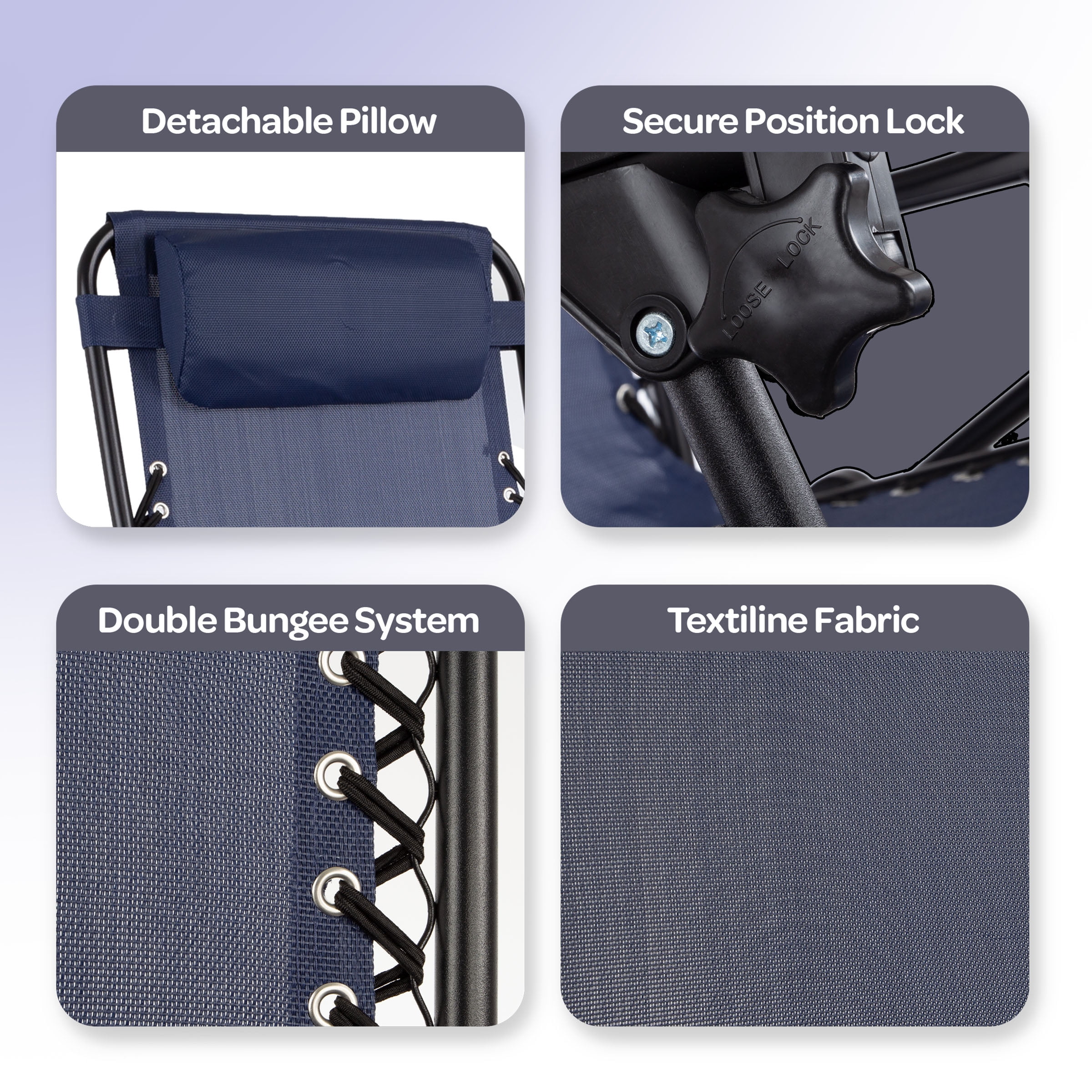 Somerset Home Zero Gravity Chairs with Side Table - 2-Pack (Navy Blue)
